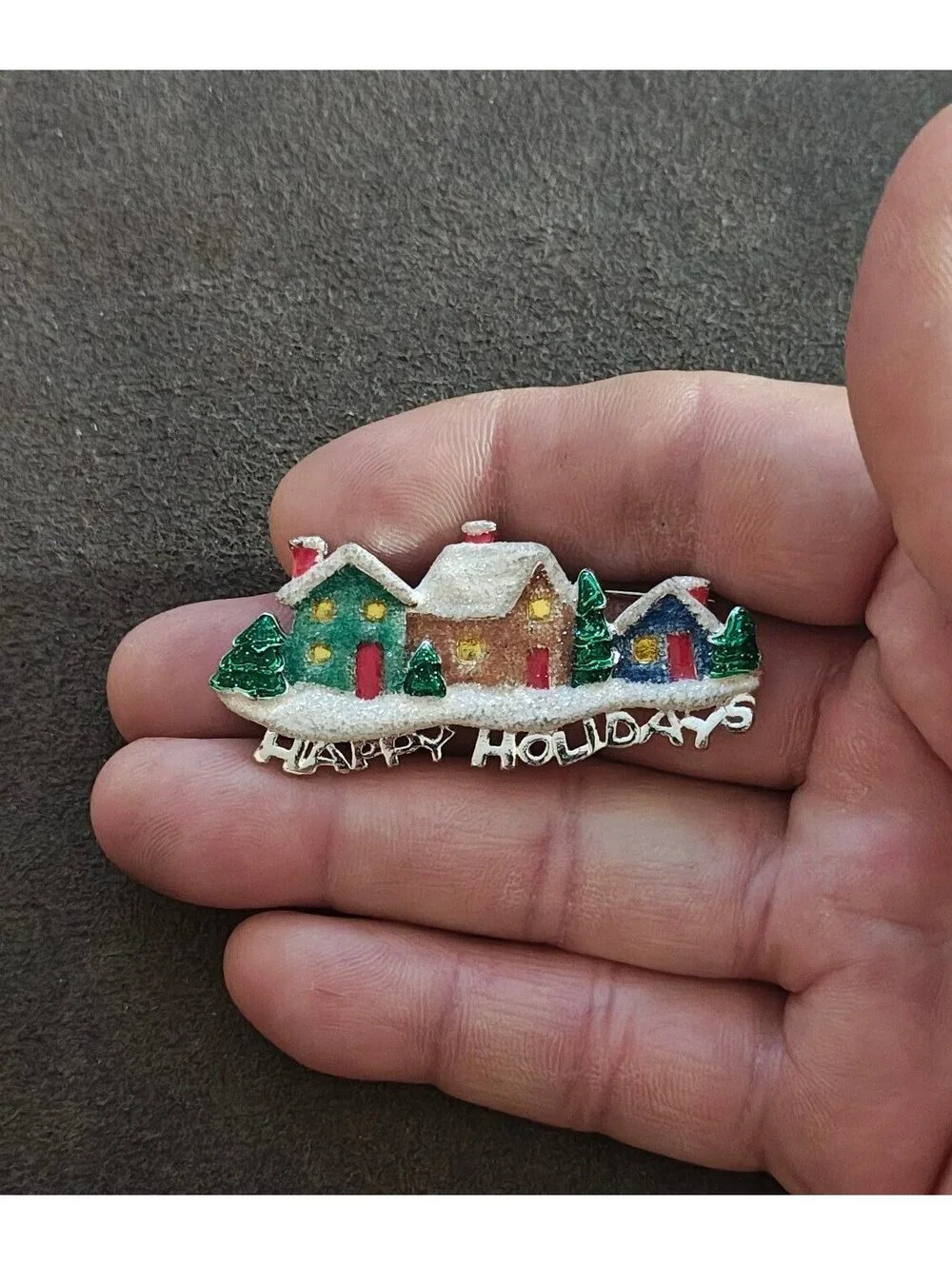 1980s Danecraft Happy Holidays Christmas Village Pin